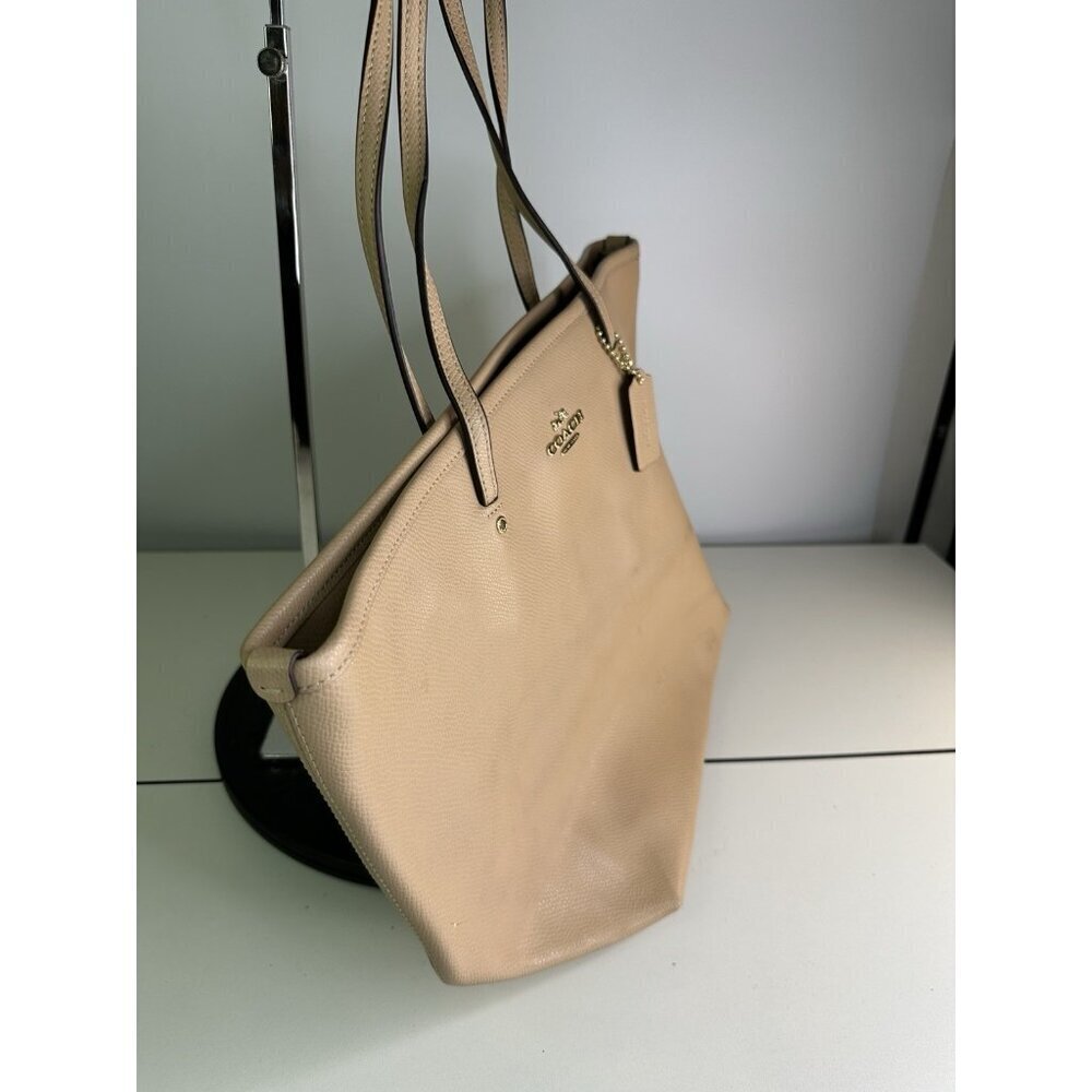 Coach Beige Brown Tote Bag 16in x 15in x 5.5in Used Pre-Owned - Picture 3 of 10